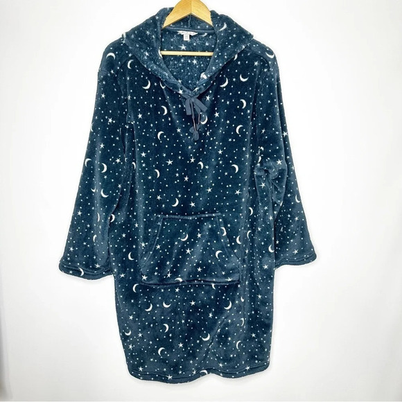 Wildfox Other - Wildfox Blue Stars and Moon Print Soft Fleece Hooded Plush Lounger L/XL